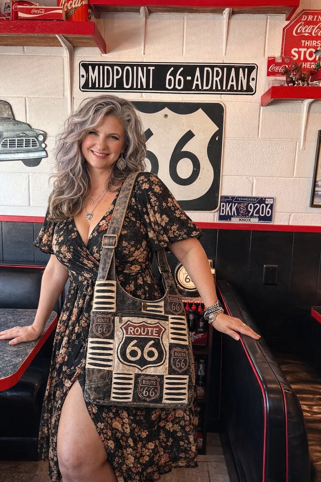 Route 66 Distressed Shield Shoulder Bag